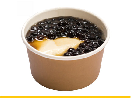 Warm silken tofu with brown sugar + boba (Taho)